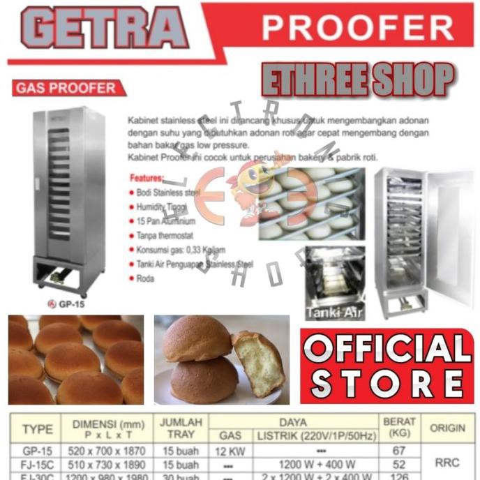 Jual GETRA GAS PROOFER GP15 MESIN PENGEMBANG ADONAN ROTI MURAH