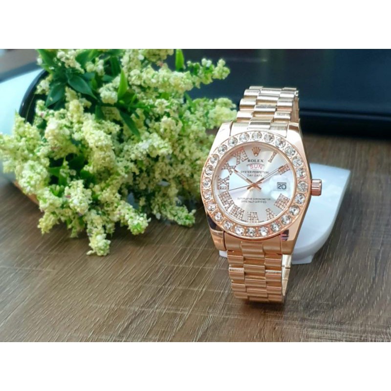 Jual Jam Tangan Wanita Rantai Stainless Steel Rolex Full Diamond