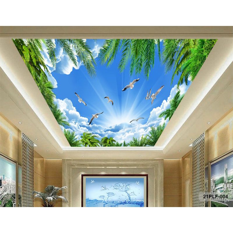 Jual Wallpaper D Custom Plafon Awan Biru Daun Nyiur Hijau Plf