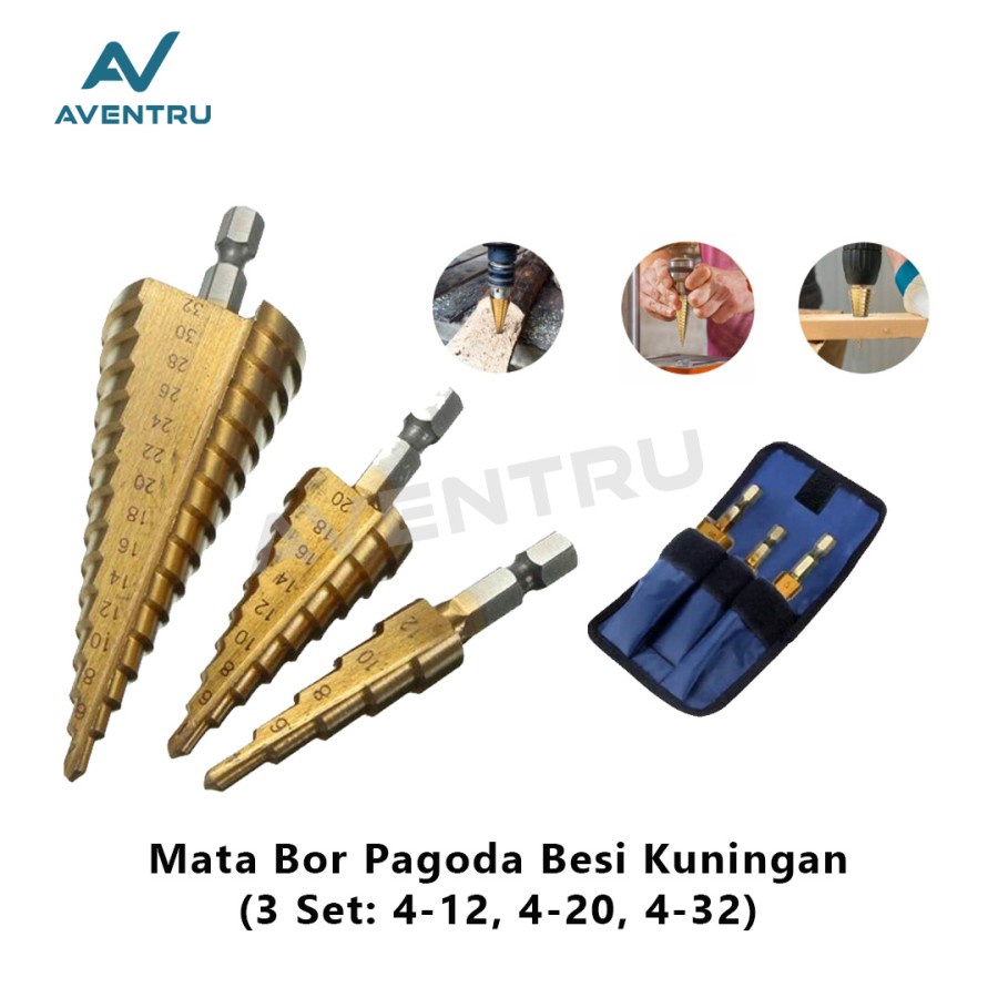 Jual Mata Bor Pagoda Tingkat Besi Kuningan Kayu Plastik Triangle Step