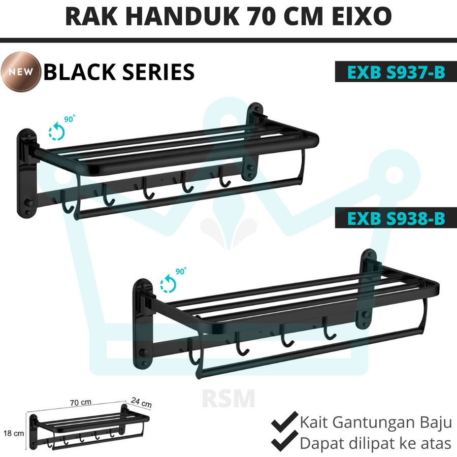 Jual RAK GANTUNGAN HANDUK 70 CM LIPAT EIXO KAPSTOK MINIMALIS HITAM