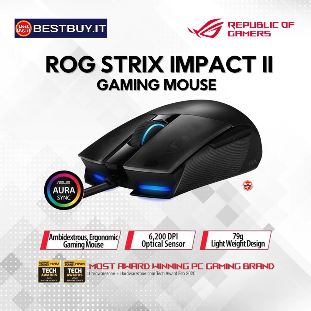 Jual ASUS ROG Strix Impact II Gaming Mouse With 6 200 DPI Optical