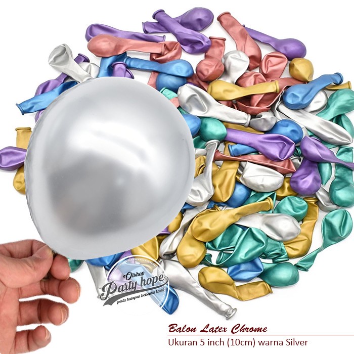 Jual Balon Latex Chrome 5 Inch SILVER Balon Metalik CHROME Dekor