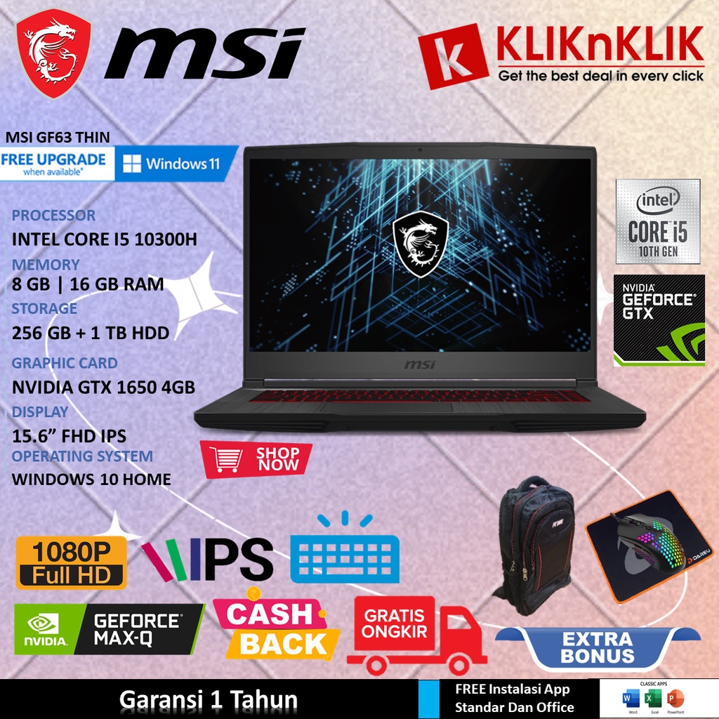 Jual Laptop Gaming Murah Msi Gf Intel Core I H Gb Gb Ssd