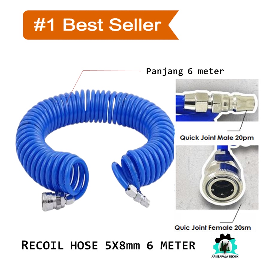 Jual SELANG KOMPRESOR PU 6 Meter RECOIL SPIRAL AIR HOSE COMPRESSOR