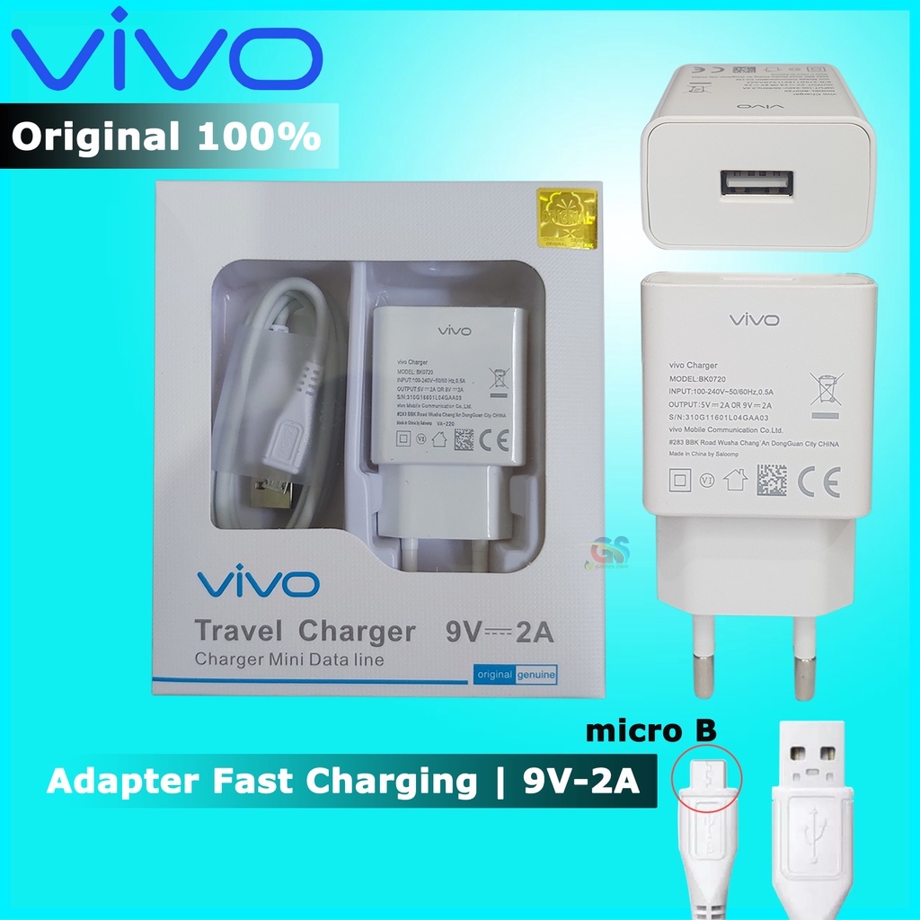 Jual Charger VIVO Original 100 Fast Charging 9V 2A Micro Type C