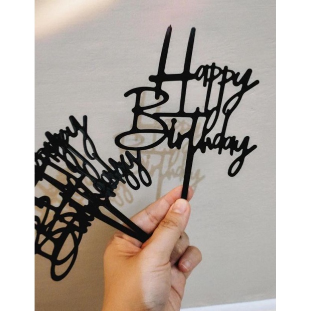 Jual Cake Topper Hiasan Tancapan Kue Tart Happy Birthday Hbd Gold