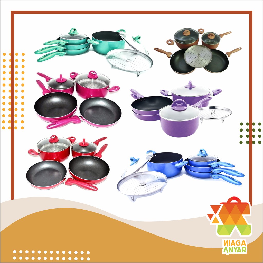 Jual NA SUPRA Rosemary Cookware Panci Teflon Set 7 Pcs 7pcs Shopee