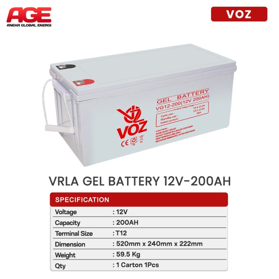 Jual VOZ VRLA Gel 12V 200Ah 200 Ah T19 Baterai Battery Berkualitas