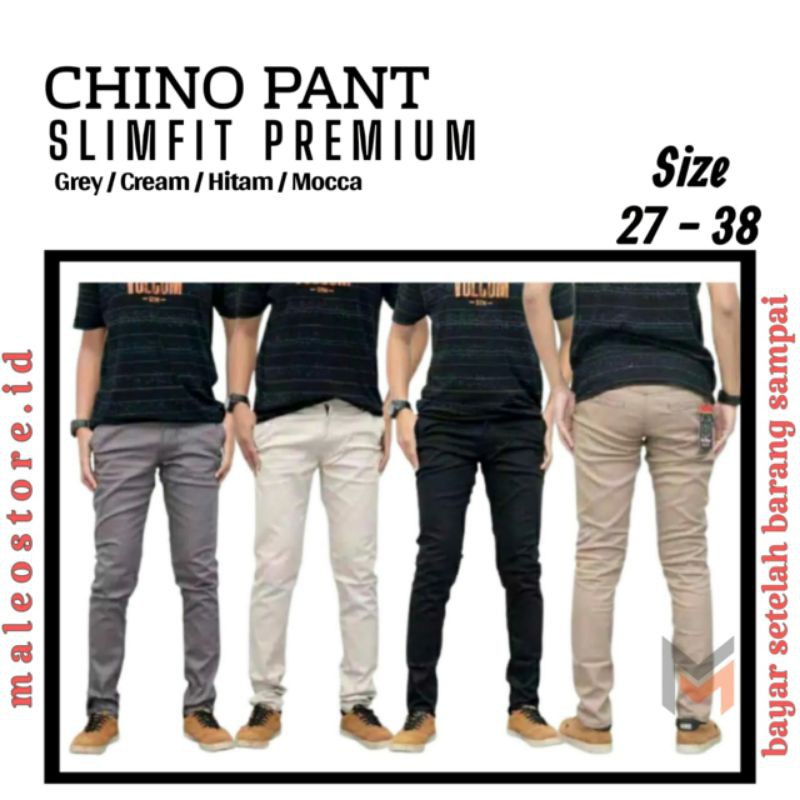 Jual Celana Panjang Slimfit Chino Cino Chinos Pria Cowok Standar Krem