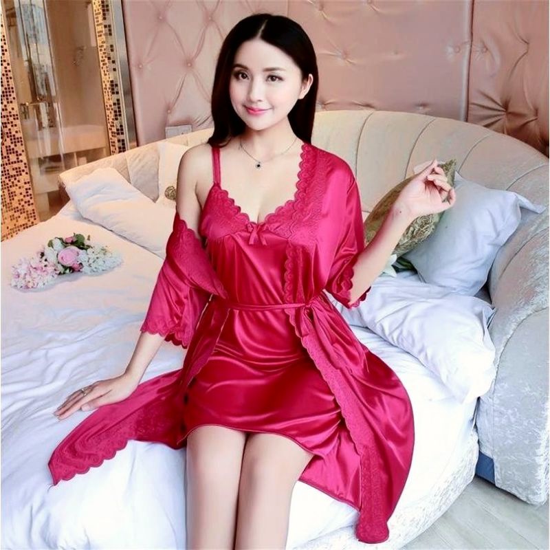 Jual BAJU TIDUR KIMONO LINGERIE SEXI 2IN1 JUMBO TRICOT SATIN IMPORT