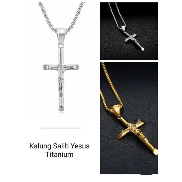 Jual Kalung Salib Yesus Titanium Rantai Holo Emas Dan Silver Pria Dan