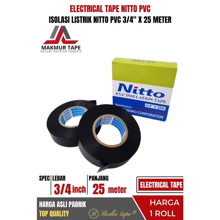 Jual Nitto Isolasi Listrik Original Tape Hitam Pvc Kabel Nito M