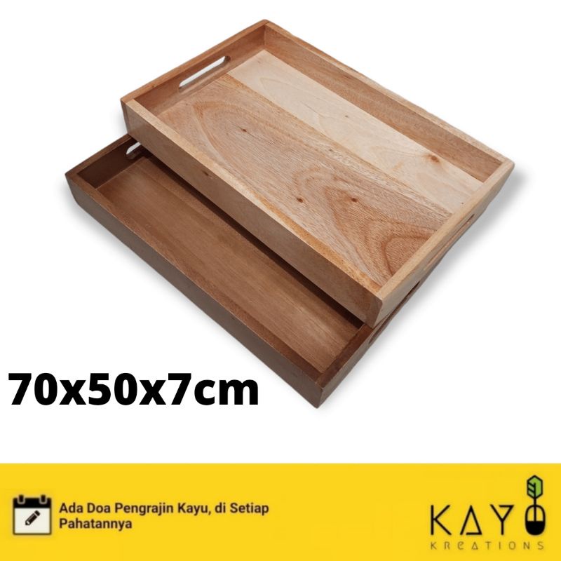 Jual Nampan Tray Kayu Pinus Super Jumbo 70x50x7cm Pegangan Rata Untuk