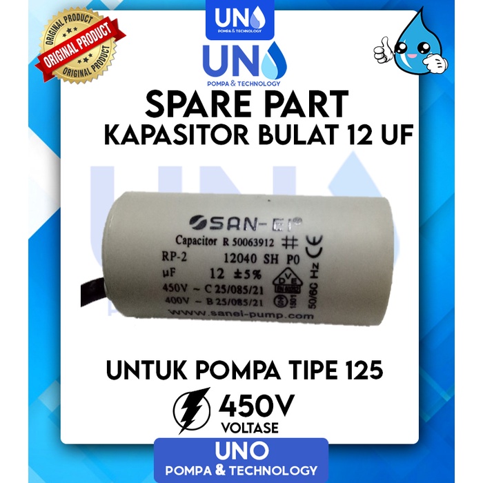 Jual 12 Uf 450 Volt SanEi Capacitor Kapasitor Bulat Pompa Air