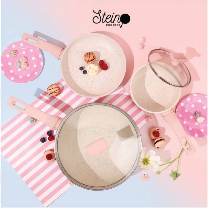 Jual STEIN GLOWPAN 5 In 1 SET PINK ISI 3 Panci 2 Tutup PANCI GLOWPAN