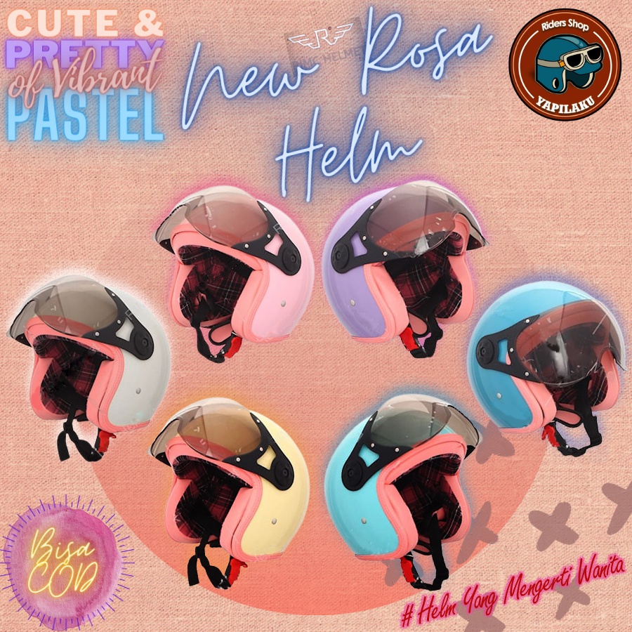 Jual Helm Helem Motor Half Face Bogo Retro Rimc New Sada Rosa Pastel