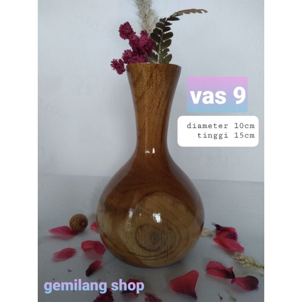 Jual Vas Bunga Aesthetic Kayu Jati Asli Pot Bunga Kerajinan Kayu