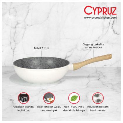 Jual Cypruz White Granite Fry Wok Wajan Penggorengan Teflon Tebal