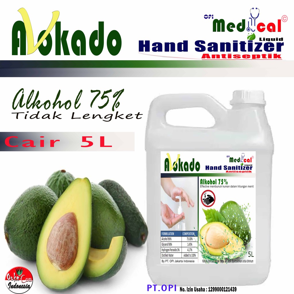 Jual Hand Sanitizer 5 Liter Avocado Segar Akohol 70 Tidak Lengket