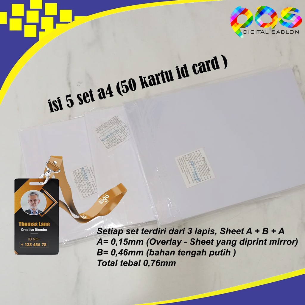 Jual Kertas Pvc Bahan ID Card A4 Isi 5 Set 50 Id Card Bahan PVC ID