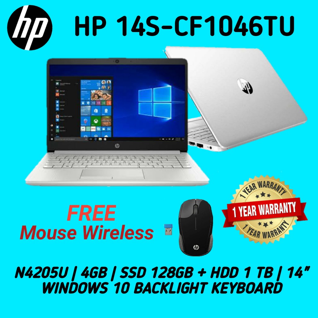 Jual LAPTOP HP 14S CF1046TU N4205U 4GB SSD 128 1TB HDD W10 14