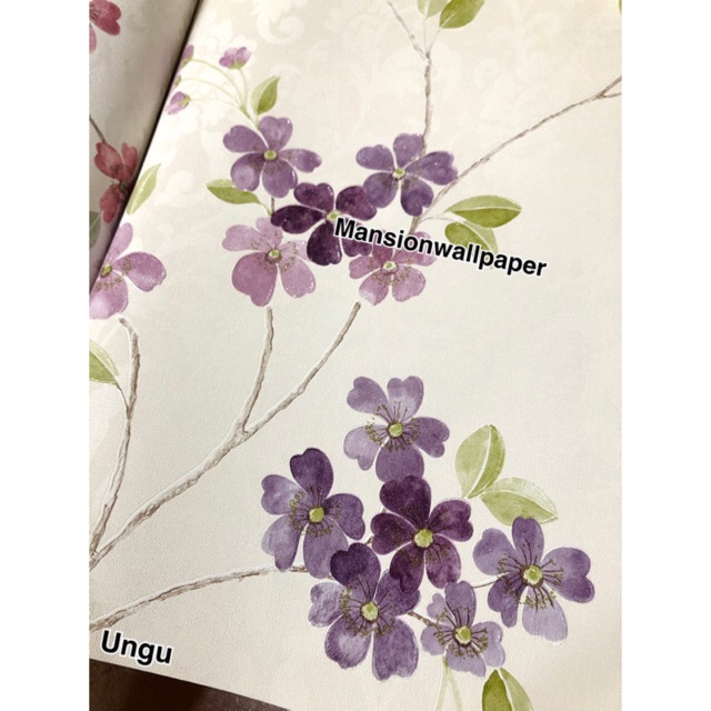 Jual Wallpaper Dinding Bunga Ungu Ulir Daun Shopee Indonesia