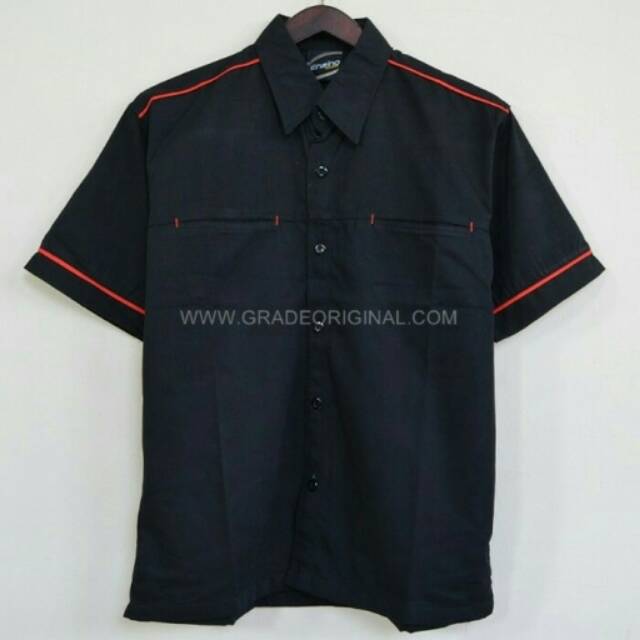 Jual KEMEJA SERAGAM PROMOSI KODE KEMEJA POLOS EP 01 HITAM LIS MERAH