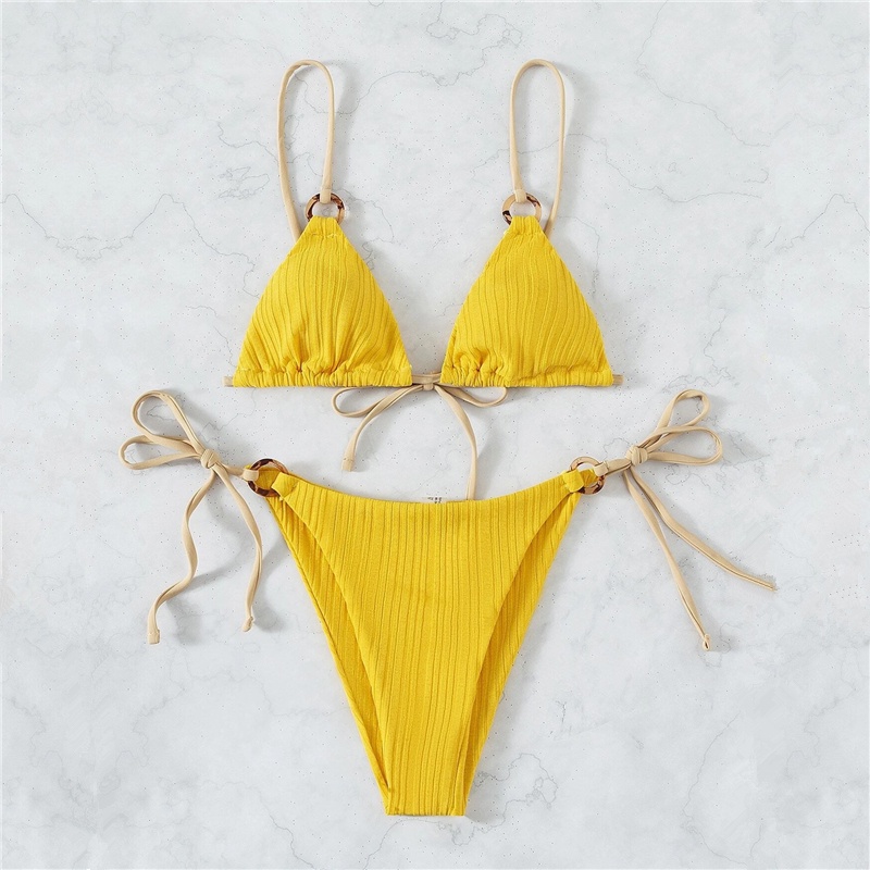 Jual Sexy Bikini Set Cute White Plain Ring Linked Spaghetti Strap