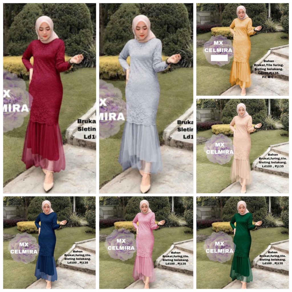 Jual Maxi Celmira Duyung Brukat Cord Tulang Premium Gamis Baju Muslim