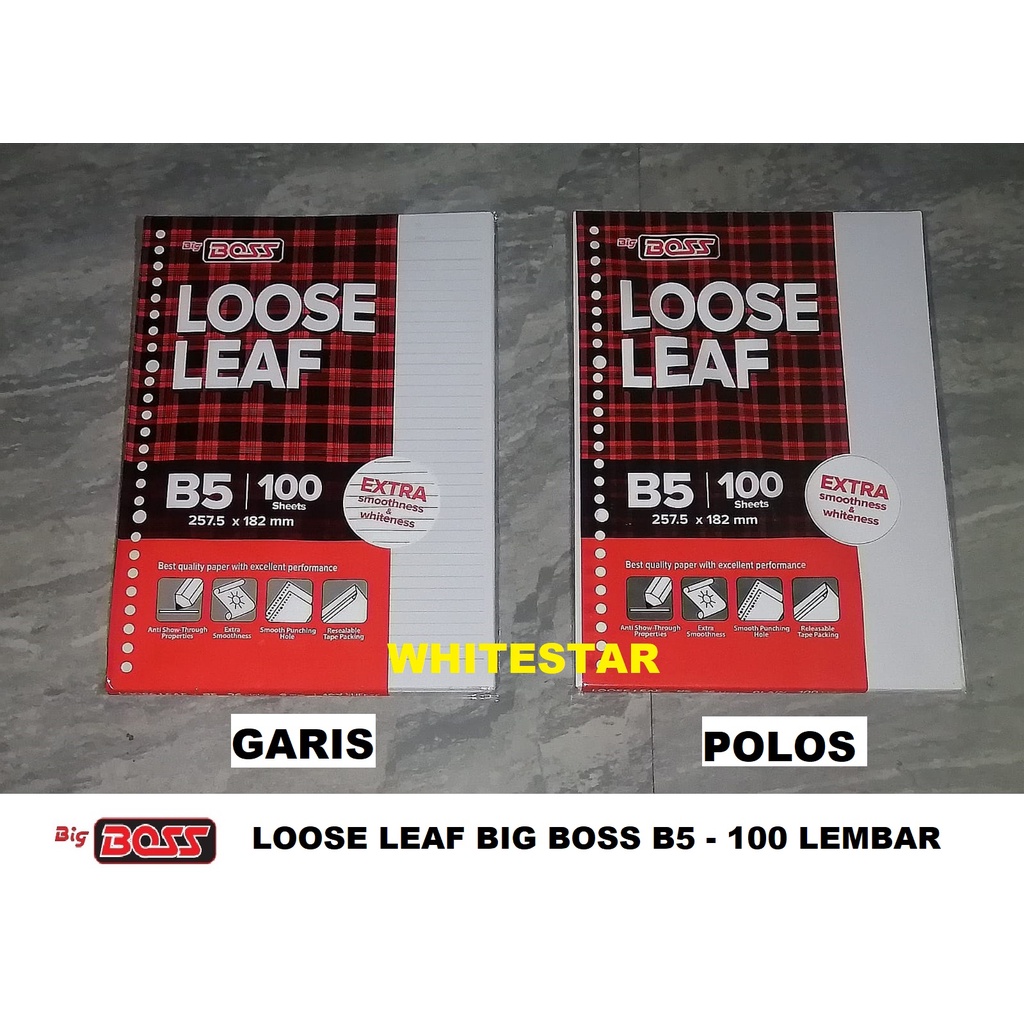 Jual Loose Leaf Polos Garis Big Boss Ukuran Uk B5 100 Lembar