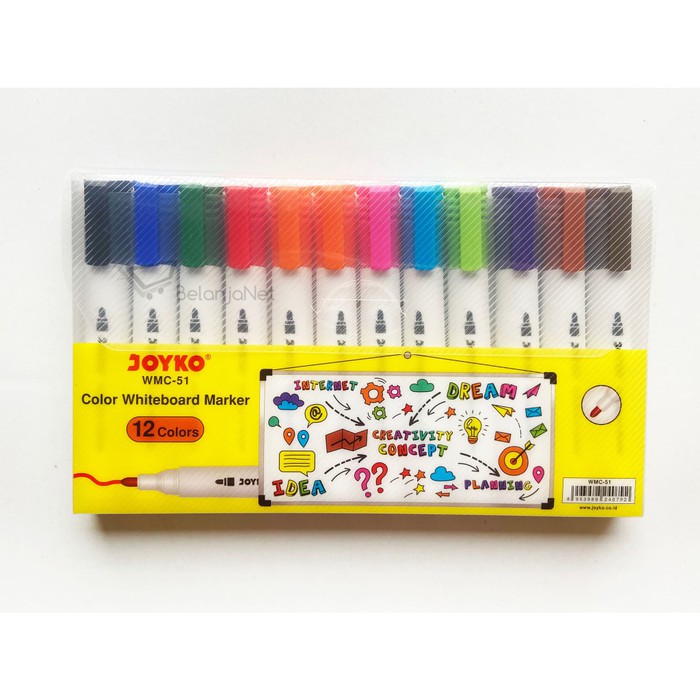 Jual Spidol Papan Tulis 12 Warna Color Whiteboard Marker Joyko WMC 51