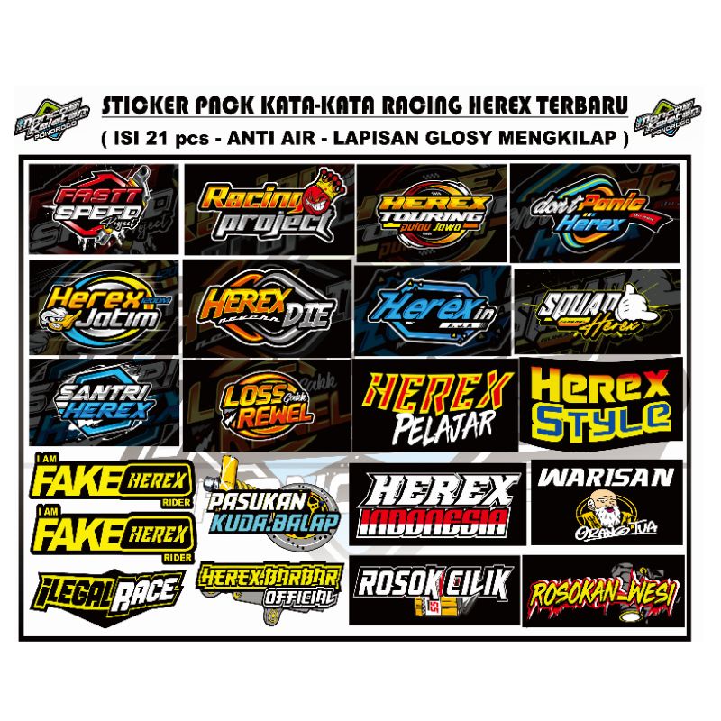 Jual Sticker Racing Pack Sponsor Herex Kata Kata Isi 21 25 Pcs