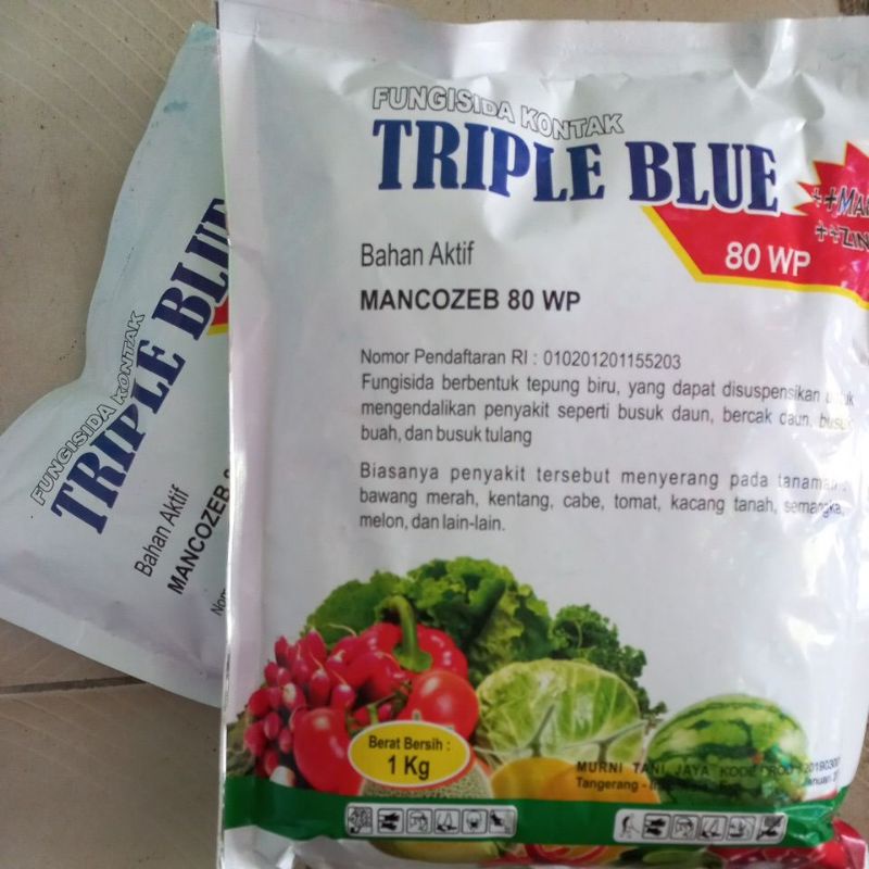 Jual TRIPLE BLUE 80WP 1 KG Fungisida Kontak Mankozeb Biru Mangan