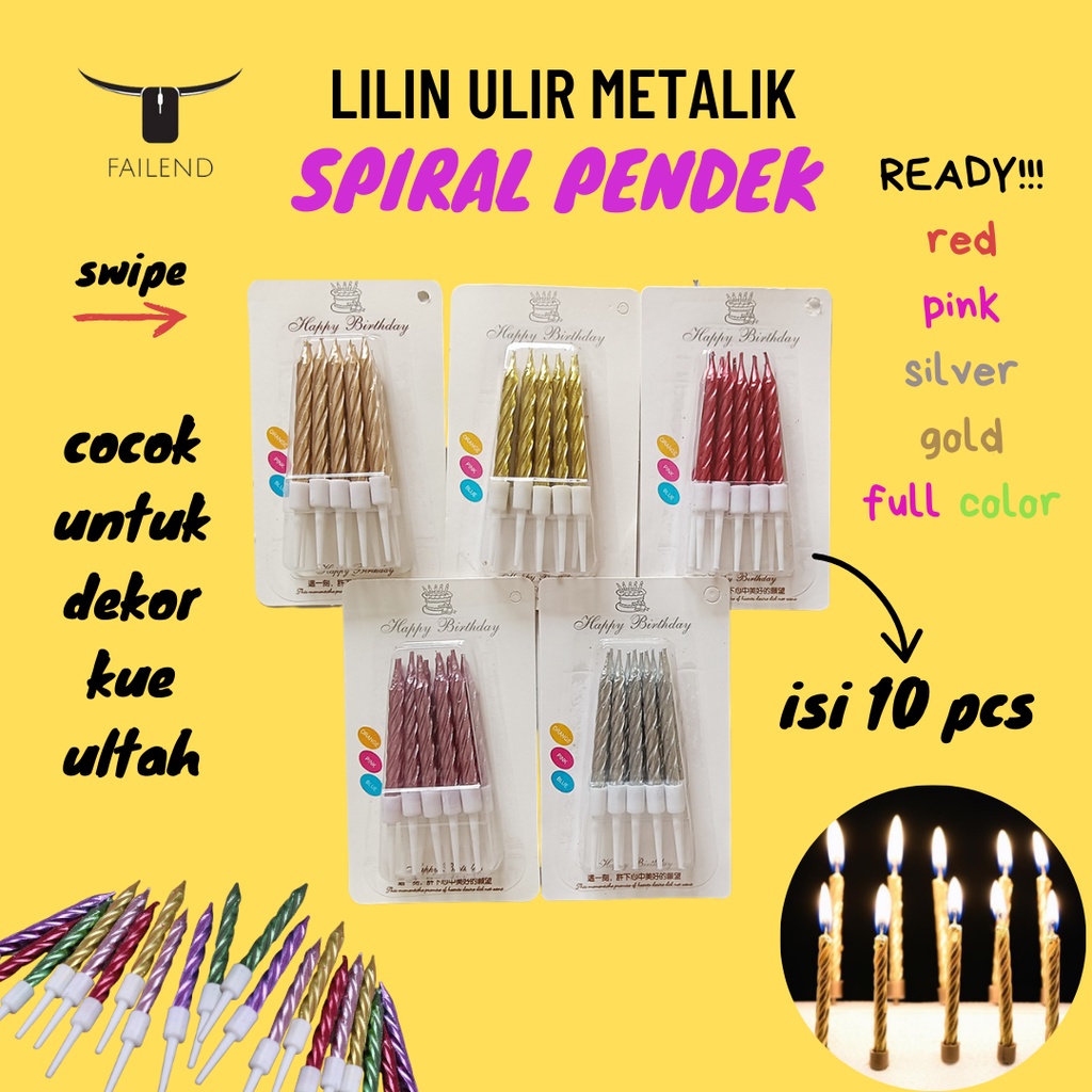 Jual Lilin Ulang Tahun Ulir Spiral Pendek Metalik Isi Pcs Shopee