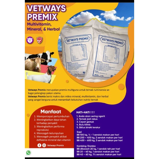 Jual Vetways Premix 1kg Vitamin Mineral Penggemuk Hewan Ternak Sapi