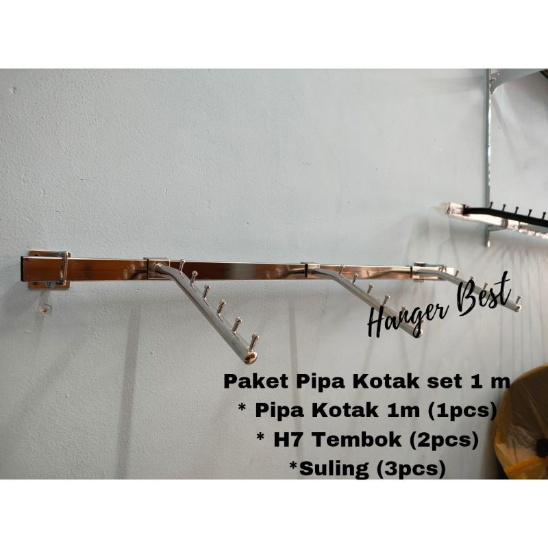 Jual Gantungan Pipa Kotak Set Dengan Hanger Suling 6 Paku Kotak 100 Cm