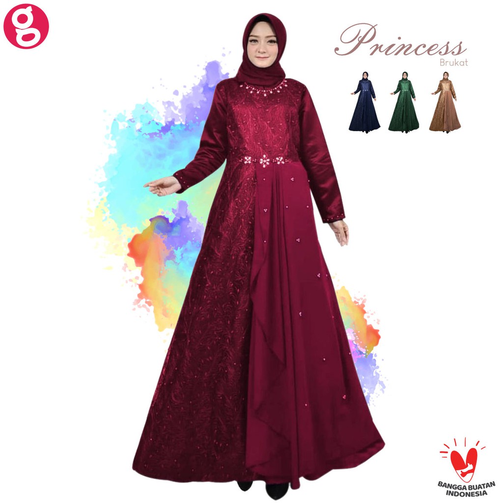 Jual Dress Muslim Princess Brukat Bridesmaid Dress Baju Kondangan