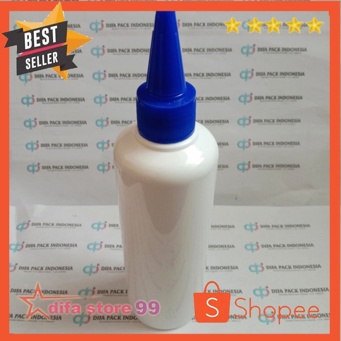 Jual Botol PET 250ml Tutup Kerucut Biru Body Putih Botol Tinta 250ml