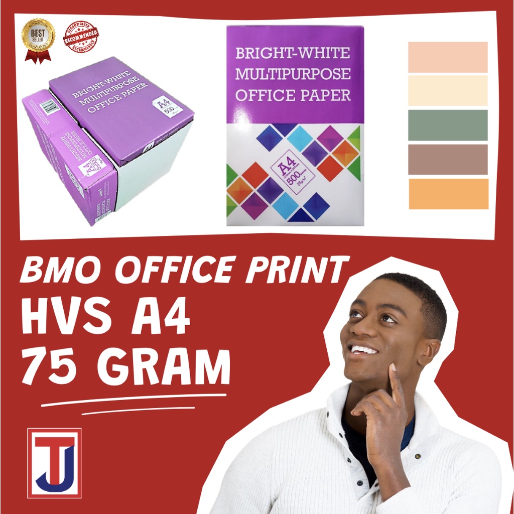 Jual KERTAS HVS A4 FOLIO F4 75 GRAM MEREK BMO OFFICE PRINT ISI 500