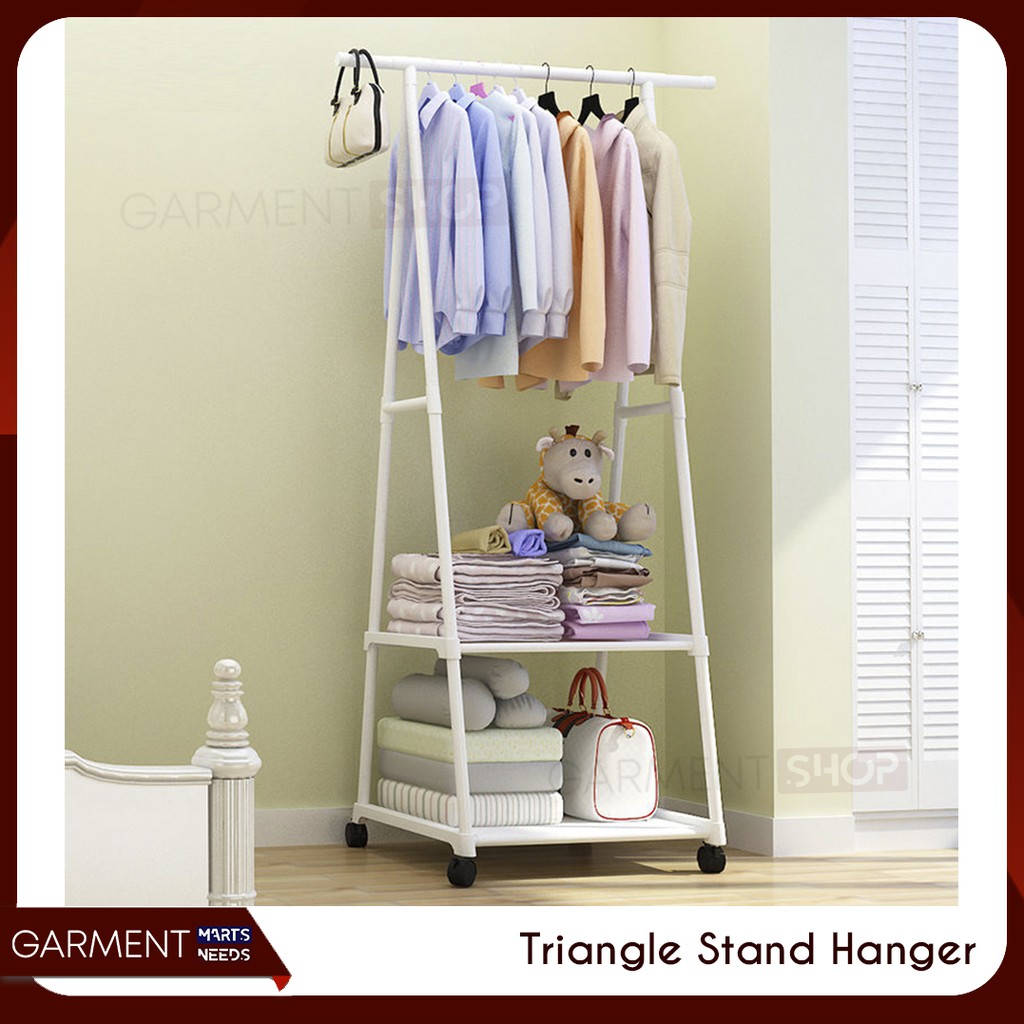 Jual Triangle Stand Hanger Gantungan Rak Baju Tas Buku Serbaguna 4 Roda