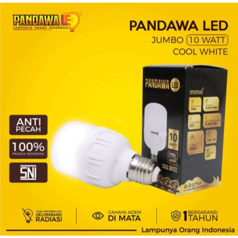 Jual LAMPU PANDAWA LED JUMBO 10 WATT CAHAYA PUTIH COOL WHITE BERGARANSI