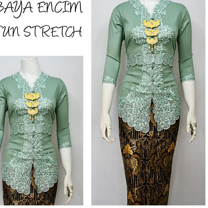 Jual Indah Kebaya Encim Lengan Bordir Senada Katun Stretch Kebaya