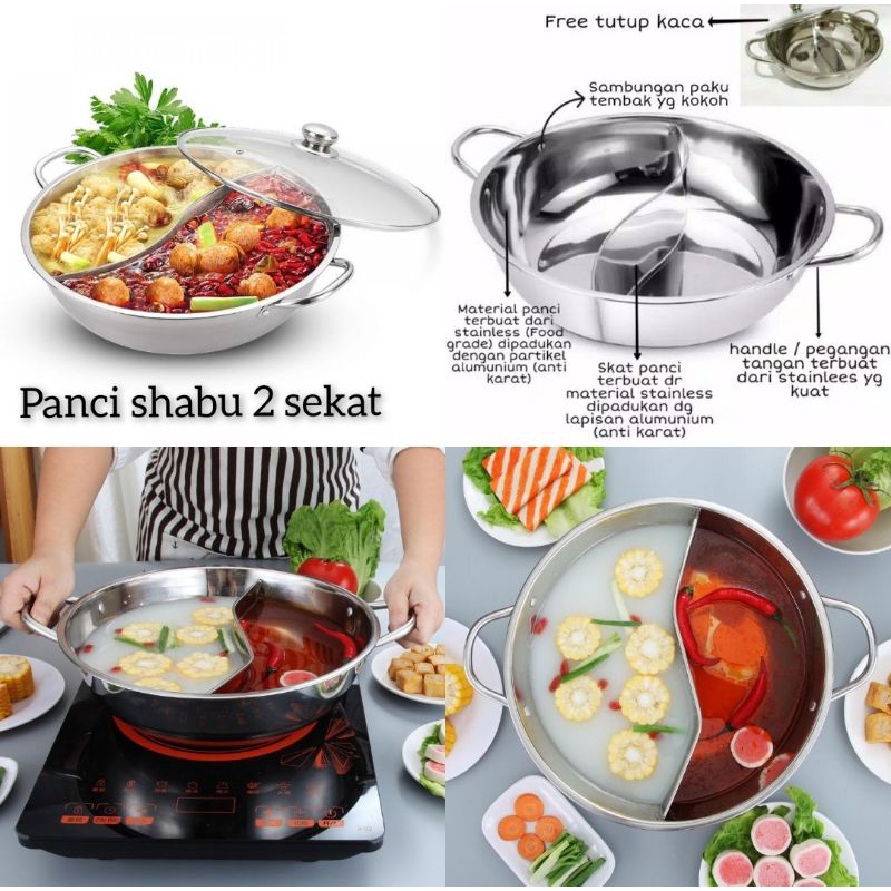 Jual Panci Shabu 2 Sekat Panci Suki Steamboat Sup Panci Stainless 2