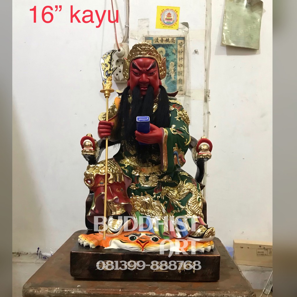 Jual Patung Dewa Kwankong Kwan Kong Guan Yu Kayu Duduk Pegang Buku