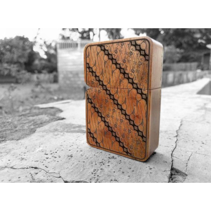 Jual Korek Apik Minyak Bahan Kayu Jati Model Zippo Costum Motif Batik