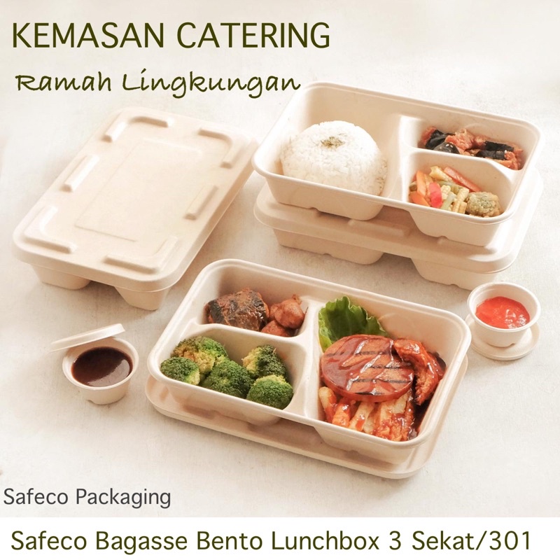 Jual Bagasse Box Kotak Bento Paper Lunch Box Sekat Kotak Tempat