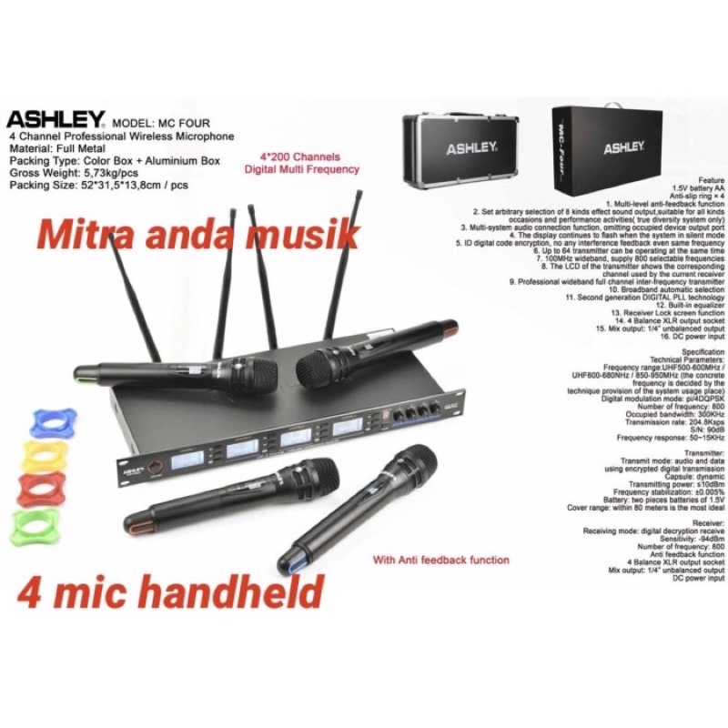 Jual Mic Microphone Wireless Uhf Ashley Mc Four Mic Handheld Koper