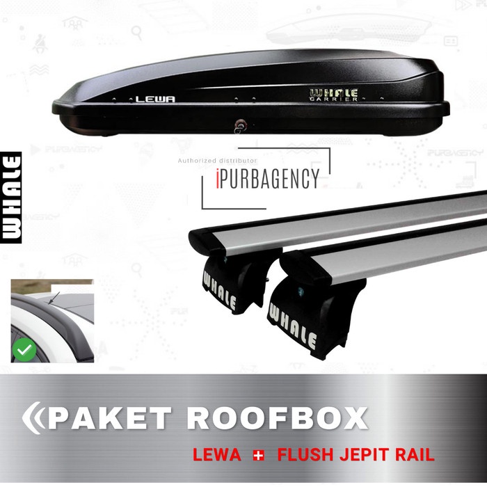 Jual Paket Roof Box Whale Lewa Cross Bar Flush Rail Black Textur