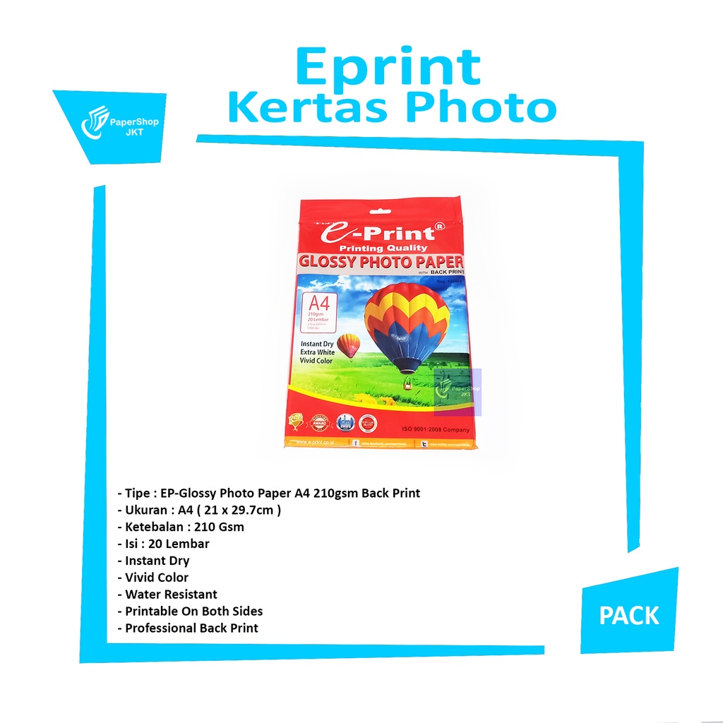 Jual Eprint Glossy Photo Paper A Gsm Back Print Pack Shopee